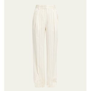 397. LOULOU STUDIO Pinstripe Pleated Wide-Leg Pants Cream $328 EUC XS
